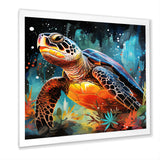 Graceful yellow and blue turtle swim - Turtle Canvas Wall Art