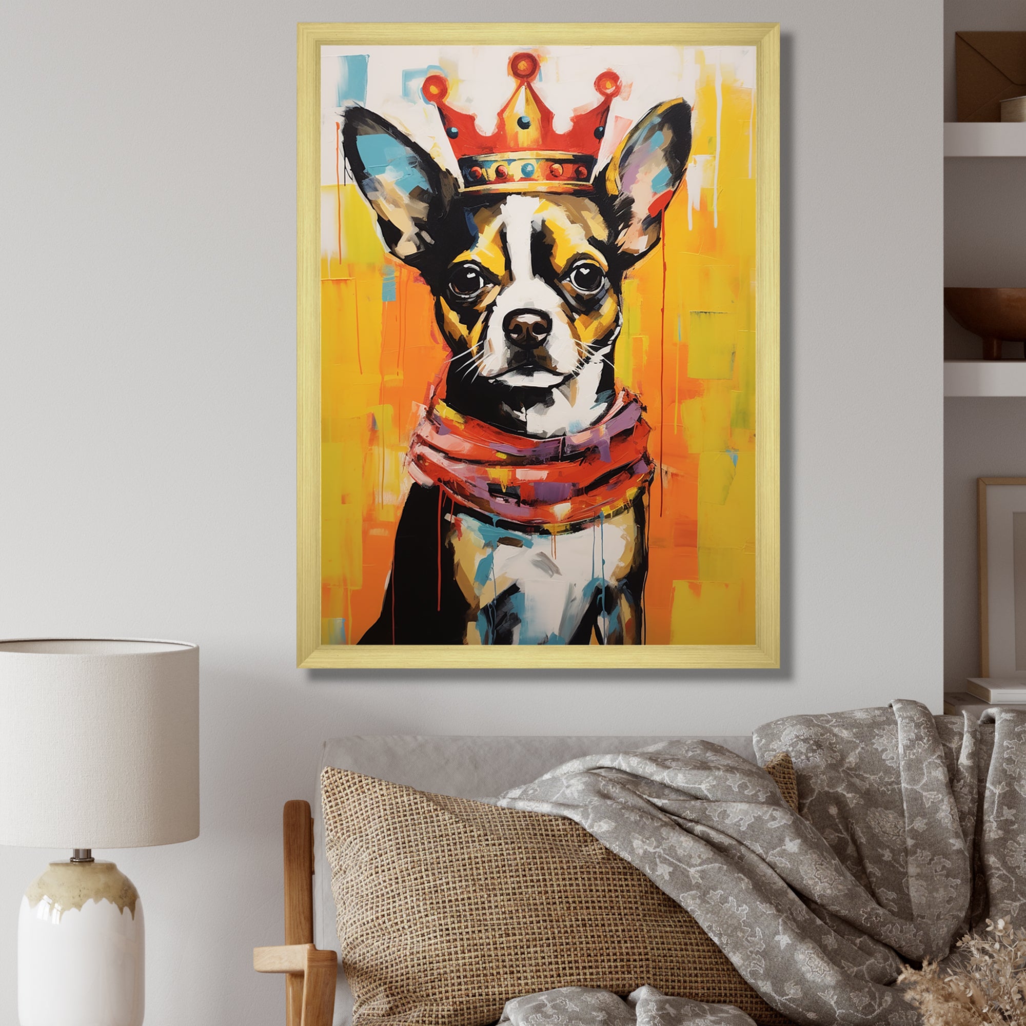 Royal Boston terrier dog - Red Dog Wall Art