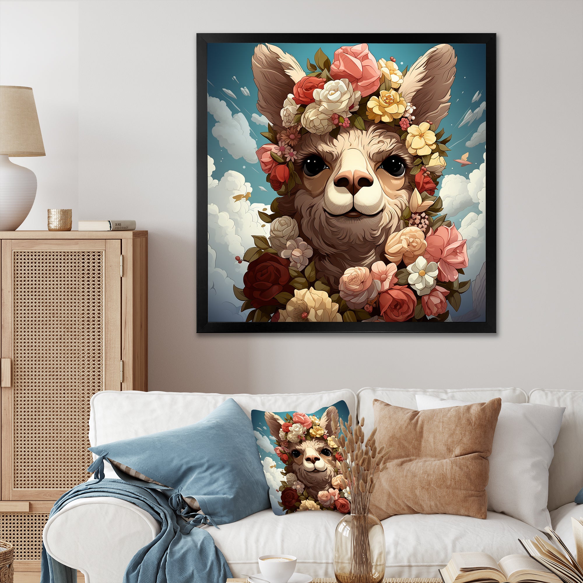Flower crown Llama beauty - Llama Framed Canvas Art