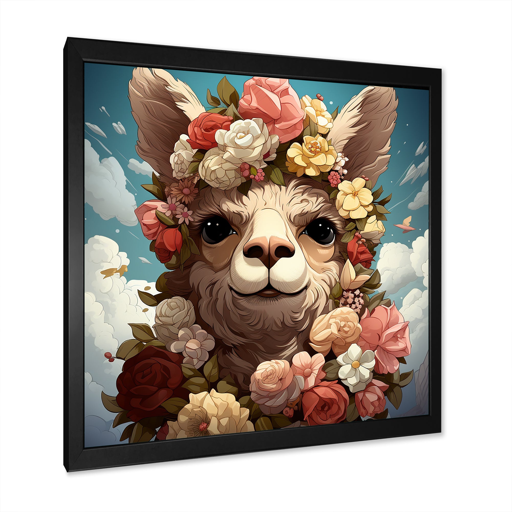 Flower crown Llama beauty - Llama Framed Canvas Art
