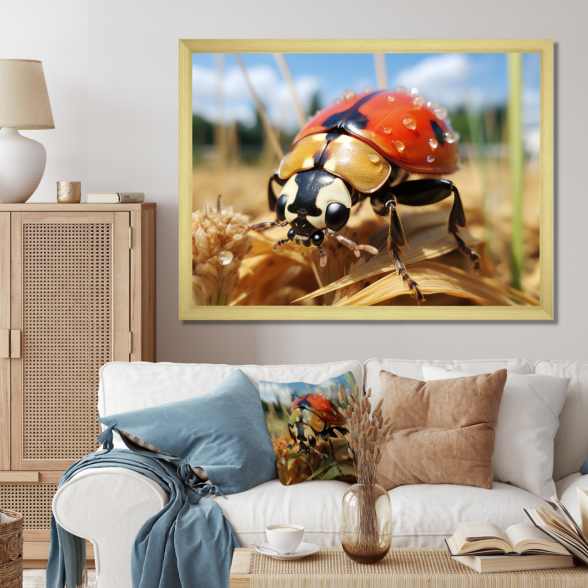 Curious ladybug meadows - Ladybug Canvas Wall Art