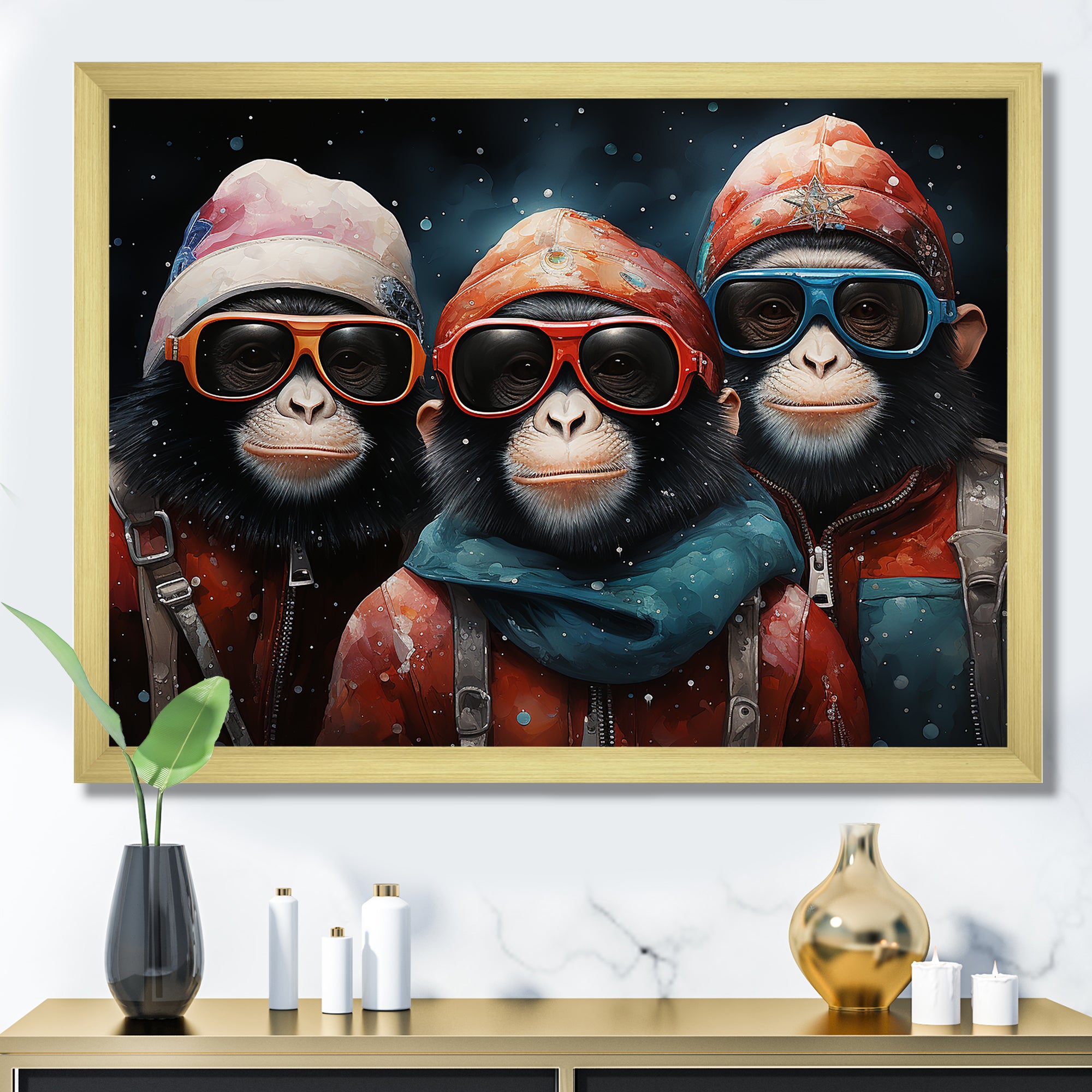 Popart Monkeys at the North Pole - Red Monkey Wall Art