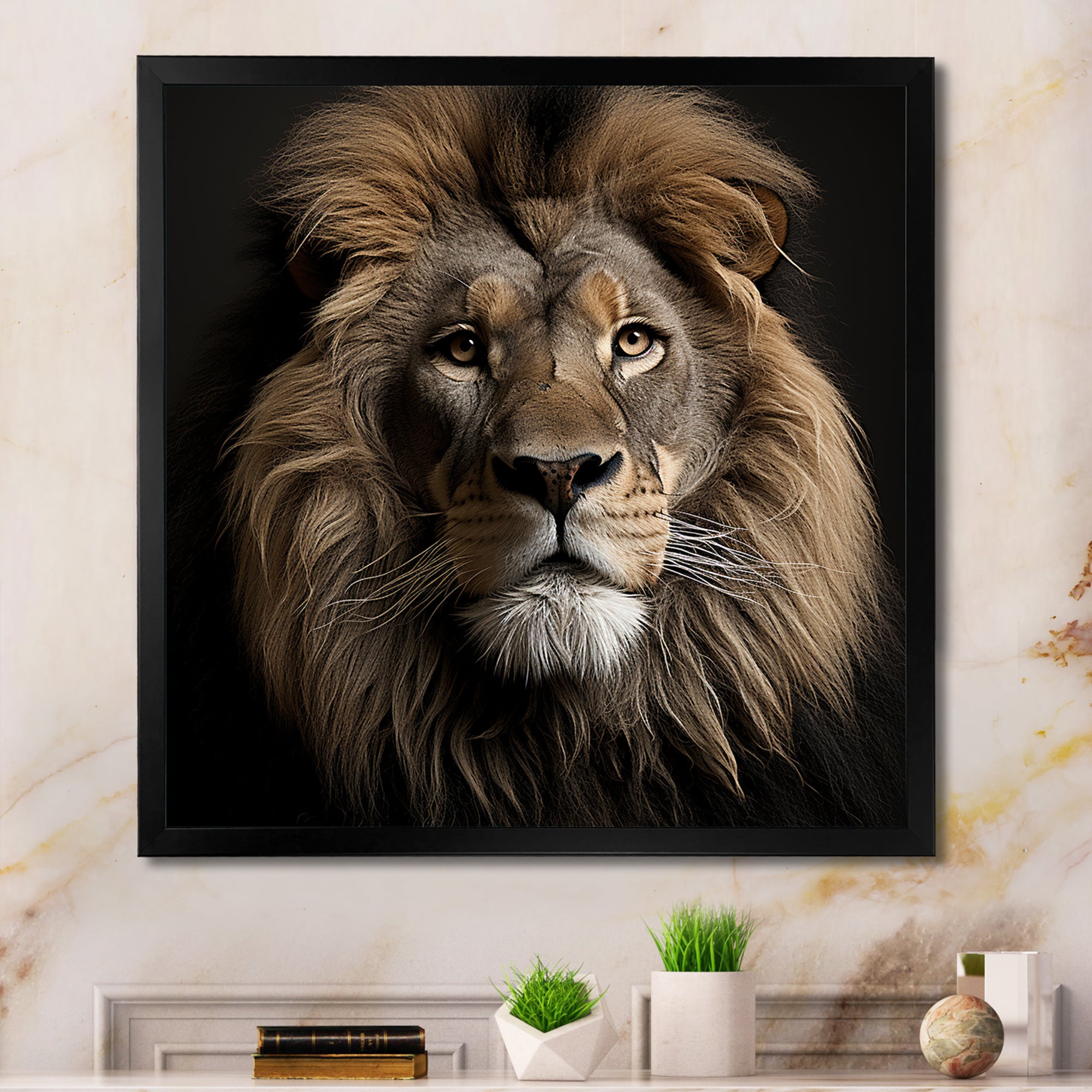Dark Majestic Lion portrait - Lion Large Canvas Wall Art