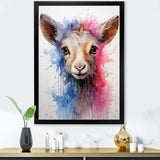 Pink and blue curious Llama portrait - Pink Llama Wall Art
