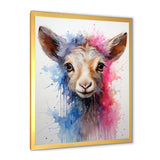 Pink and blue curious Llama portrait - Pink Llama Wall Art