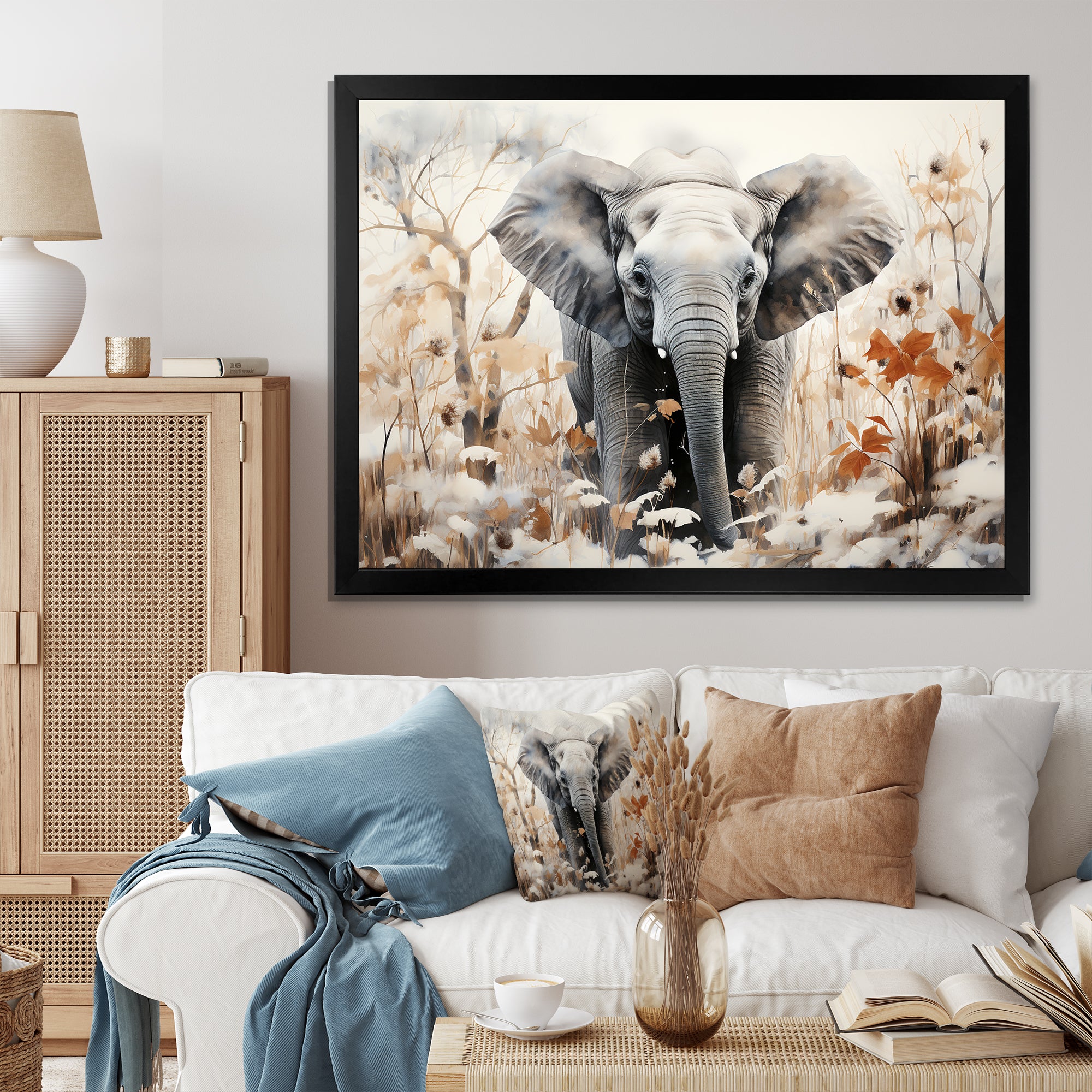 Elephants Bamboo Wonderland - Elephant Large Canvas Wall Art