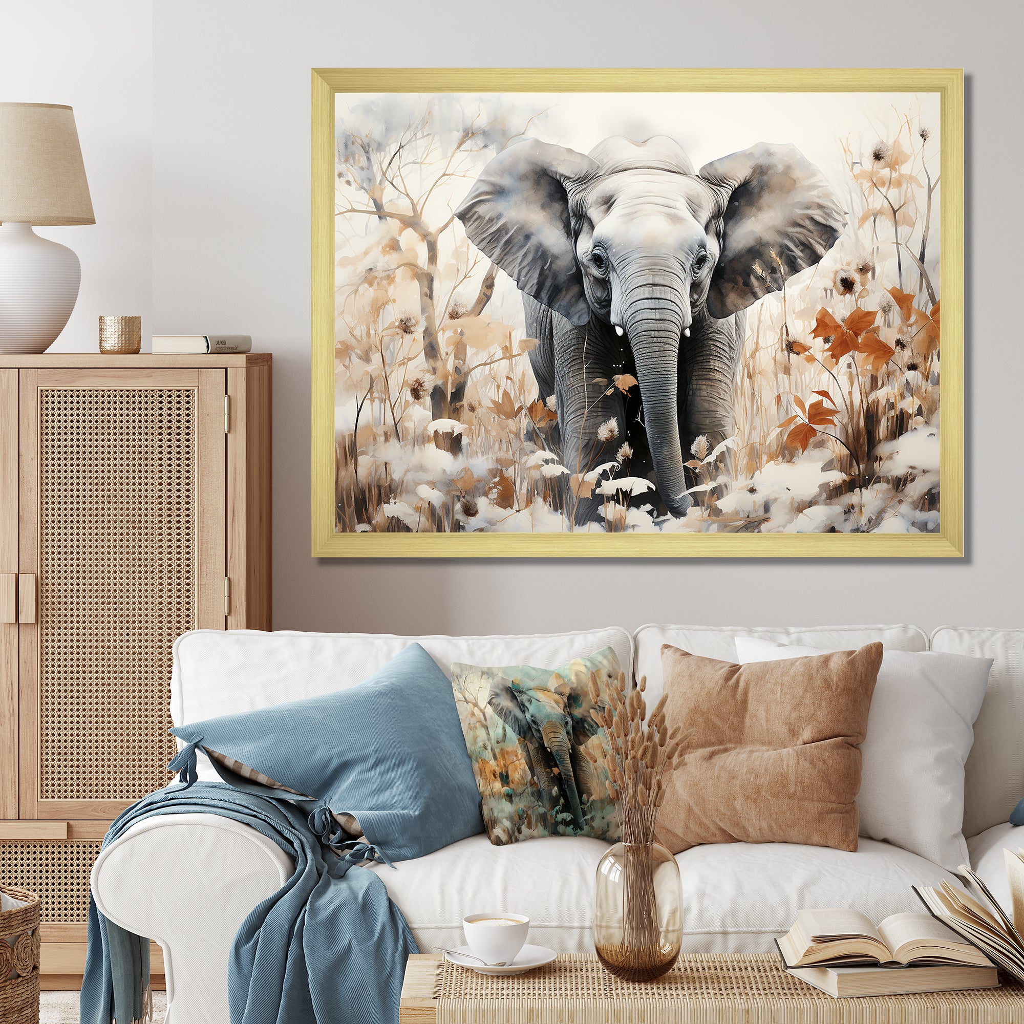 Elephants Bamboo Wonderland - Elephant Large Canvas Wall Art