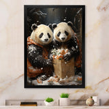 Snowy Bamboo Panda Party - Panda Bedroom Wall Art