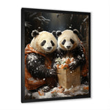 Snowy Bamboo Panda Party - Panda Bedroom Wall Art