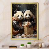 Snowy Bamboo Panda Party - Panda Bedroom Wall Art