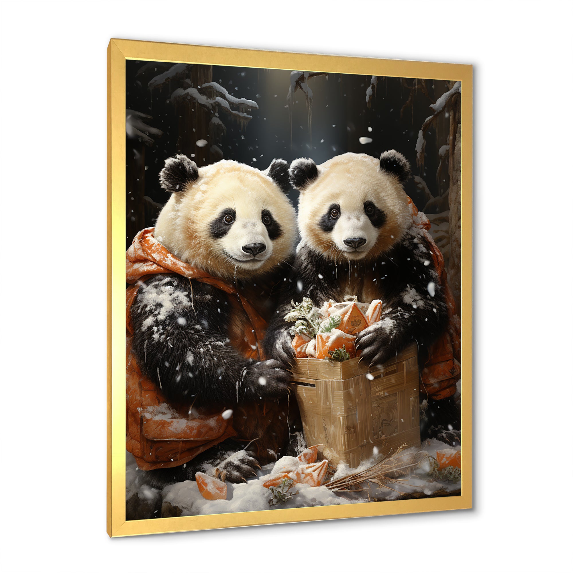 Snowy Bamboo Panda Party - Panda Bedroom Wall Art