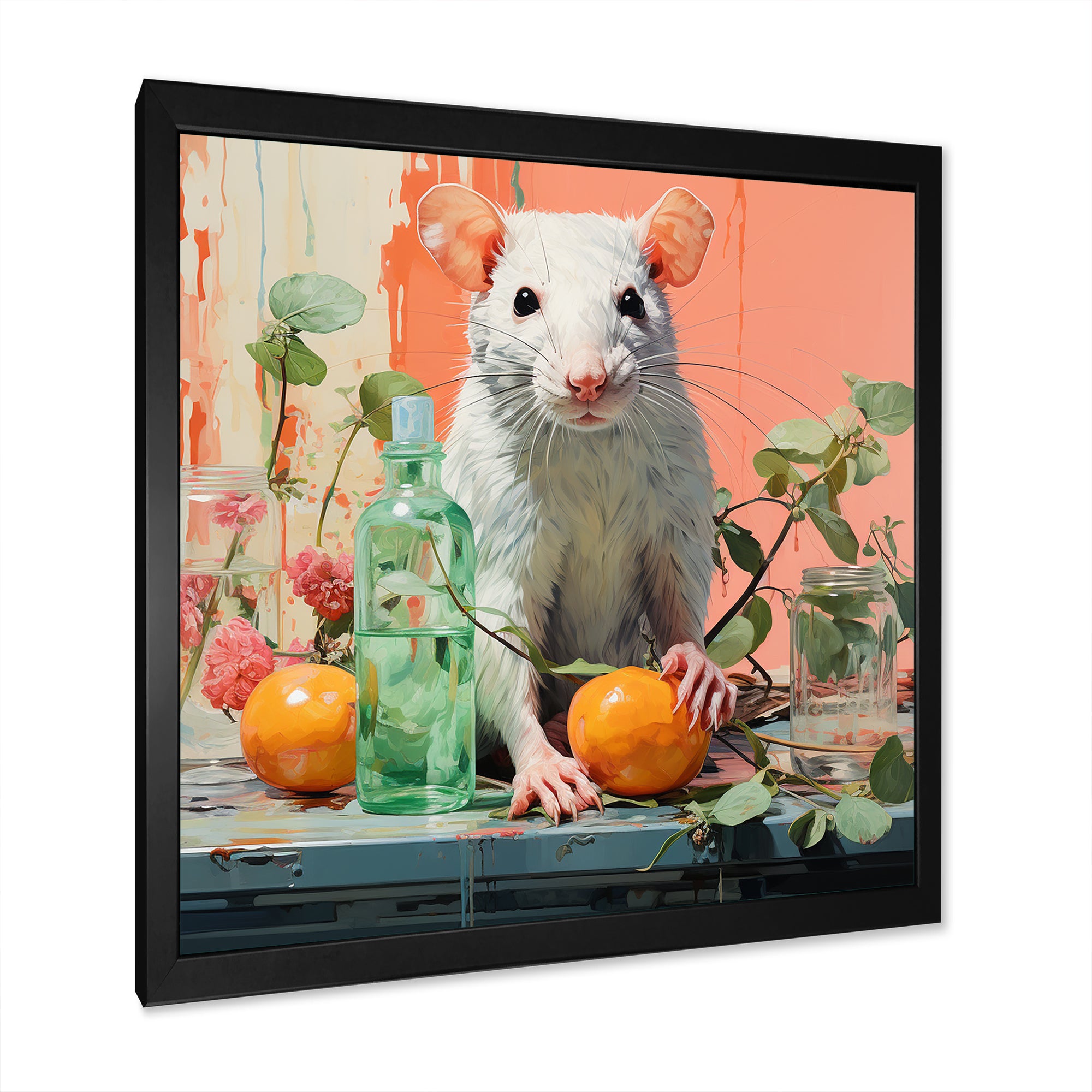 Pink curious rat fruits - Mouse Canvas Wall Art