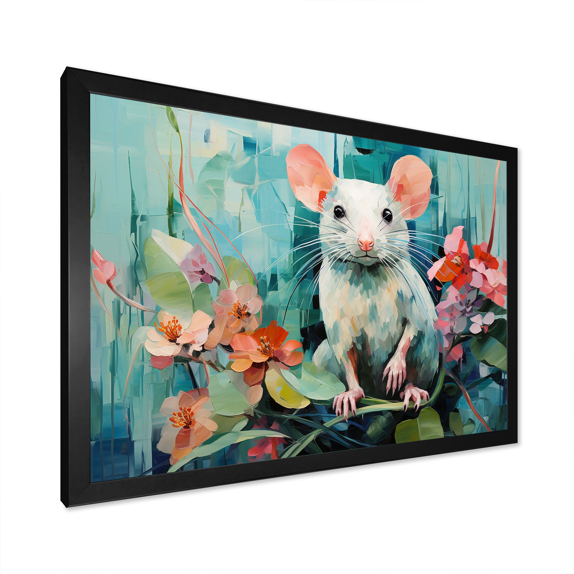 Green curious rat blooms - Mouse Wall Decor