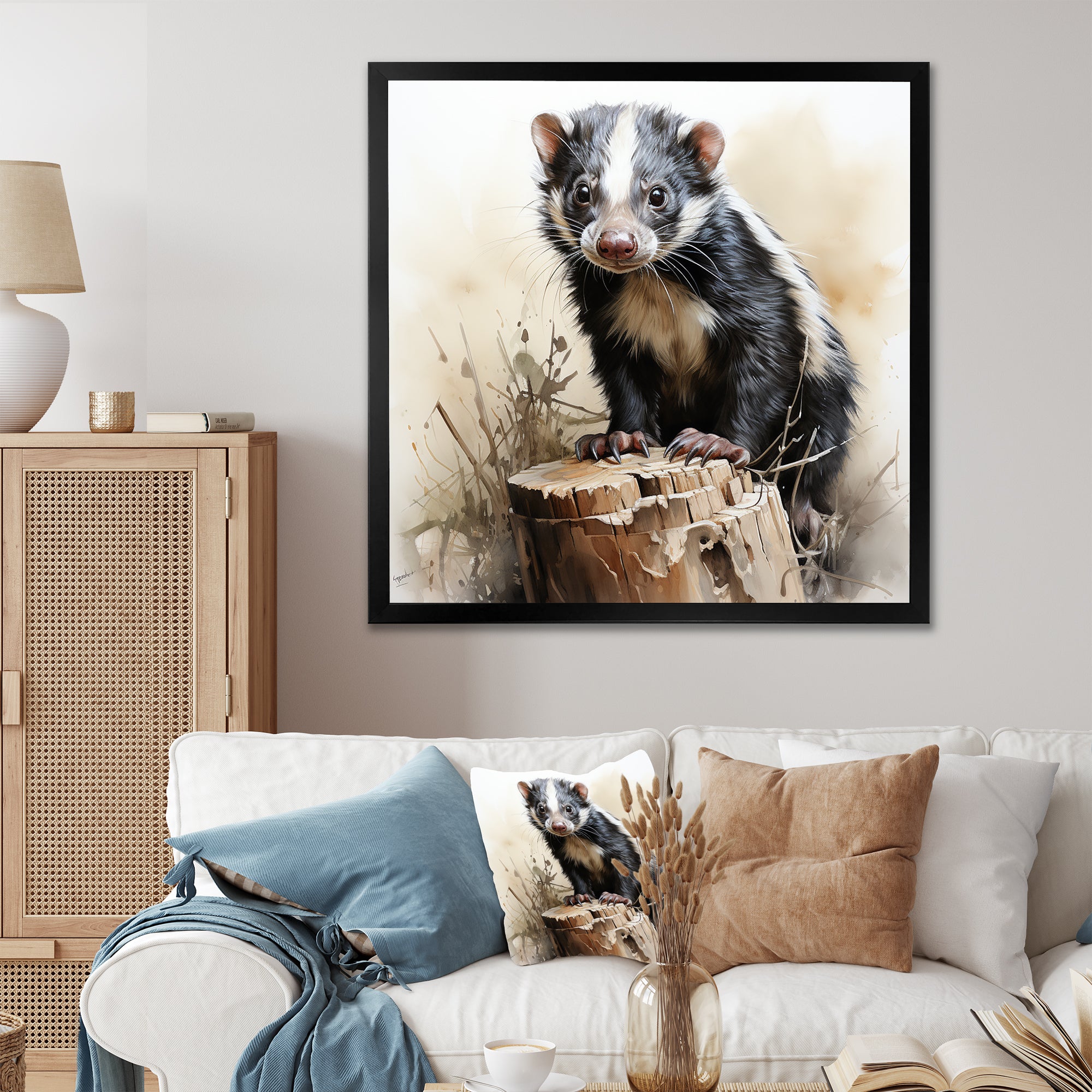 Black Playful Skunk meadows - Skunk Wall Art Prints