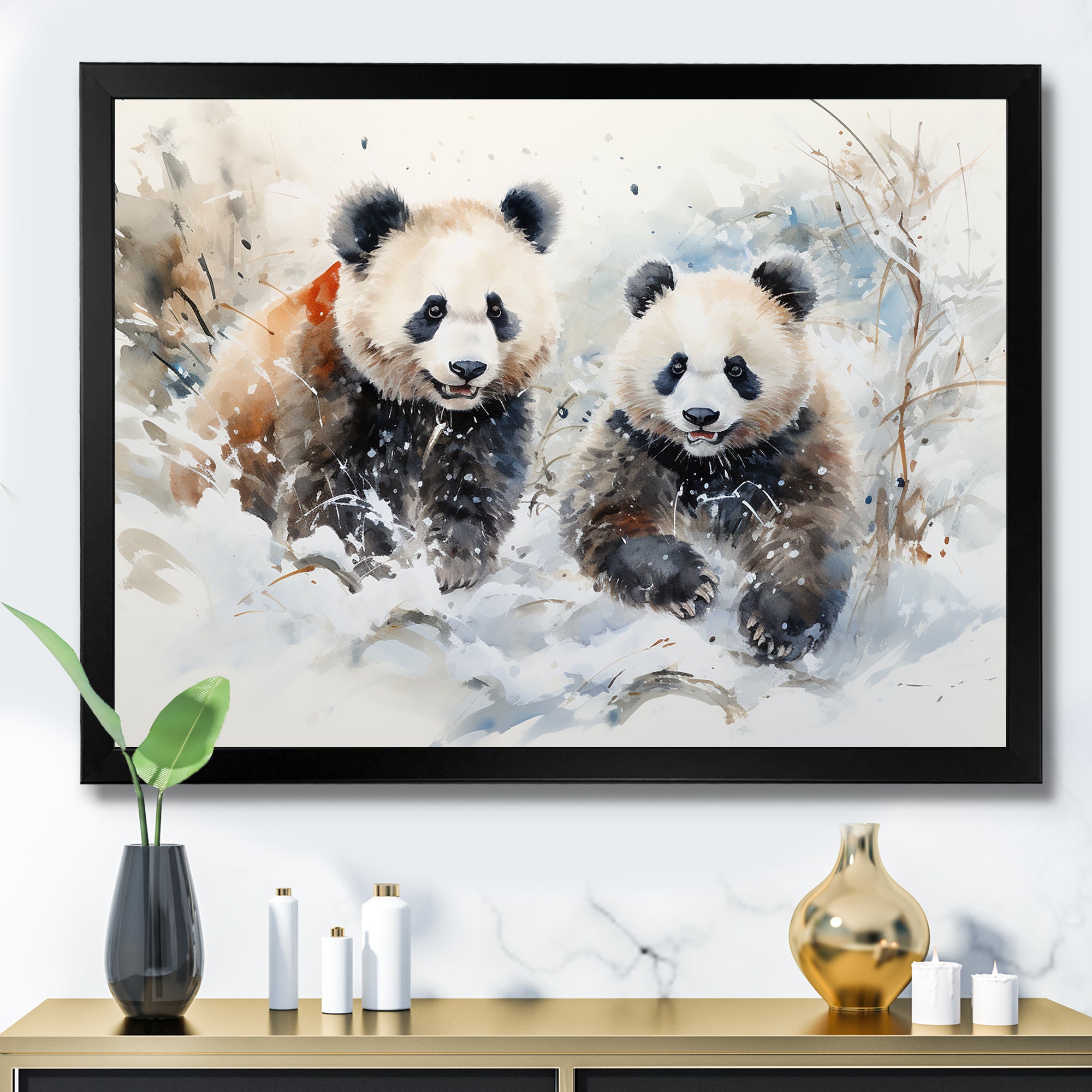 Panda playing in winter landscape - Bear Bedroom Wall Art