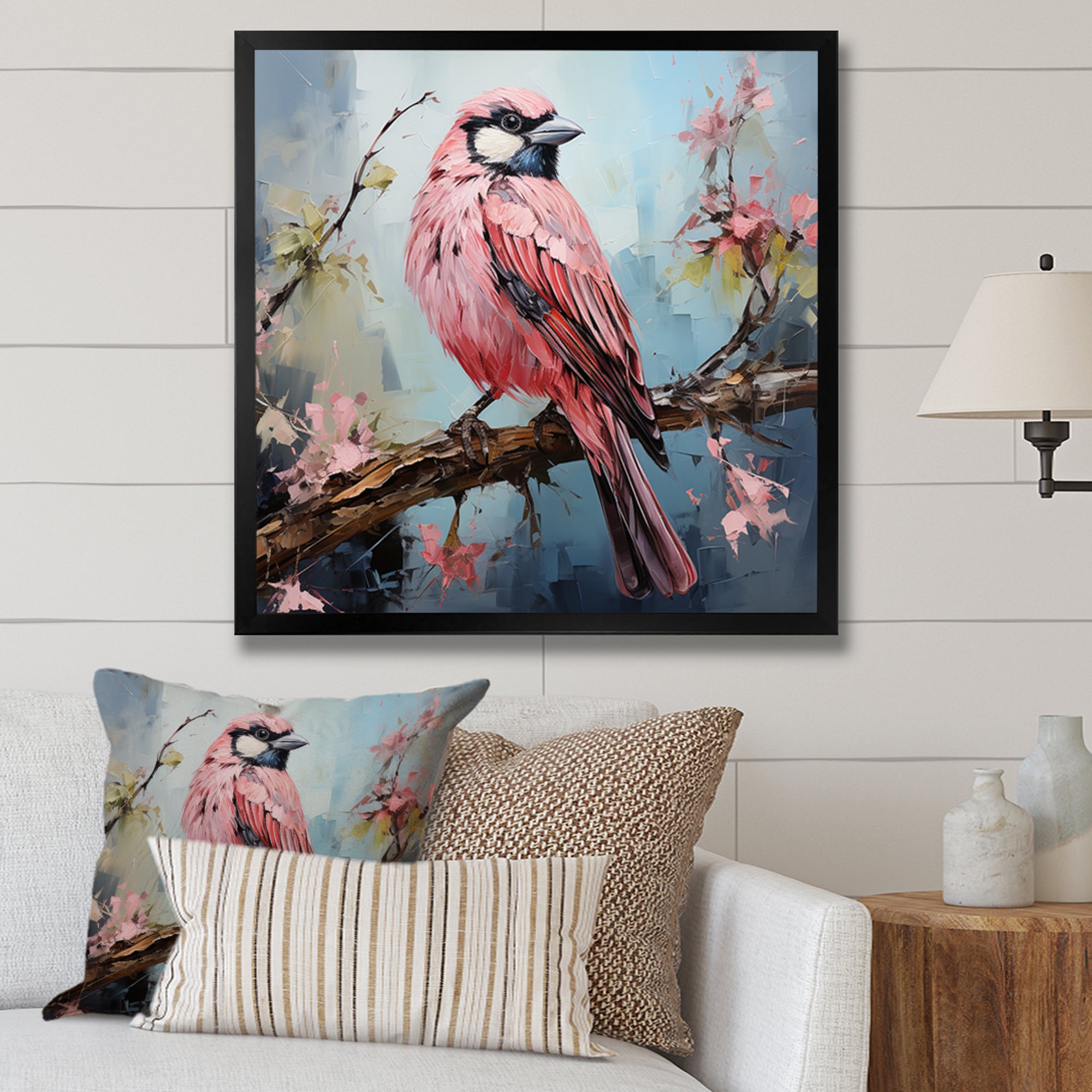 Blue and pink bird floral tree Harmony - Bird Wall Decor
