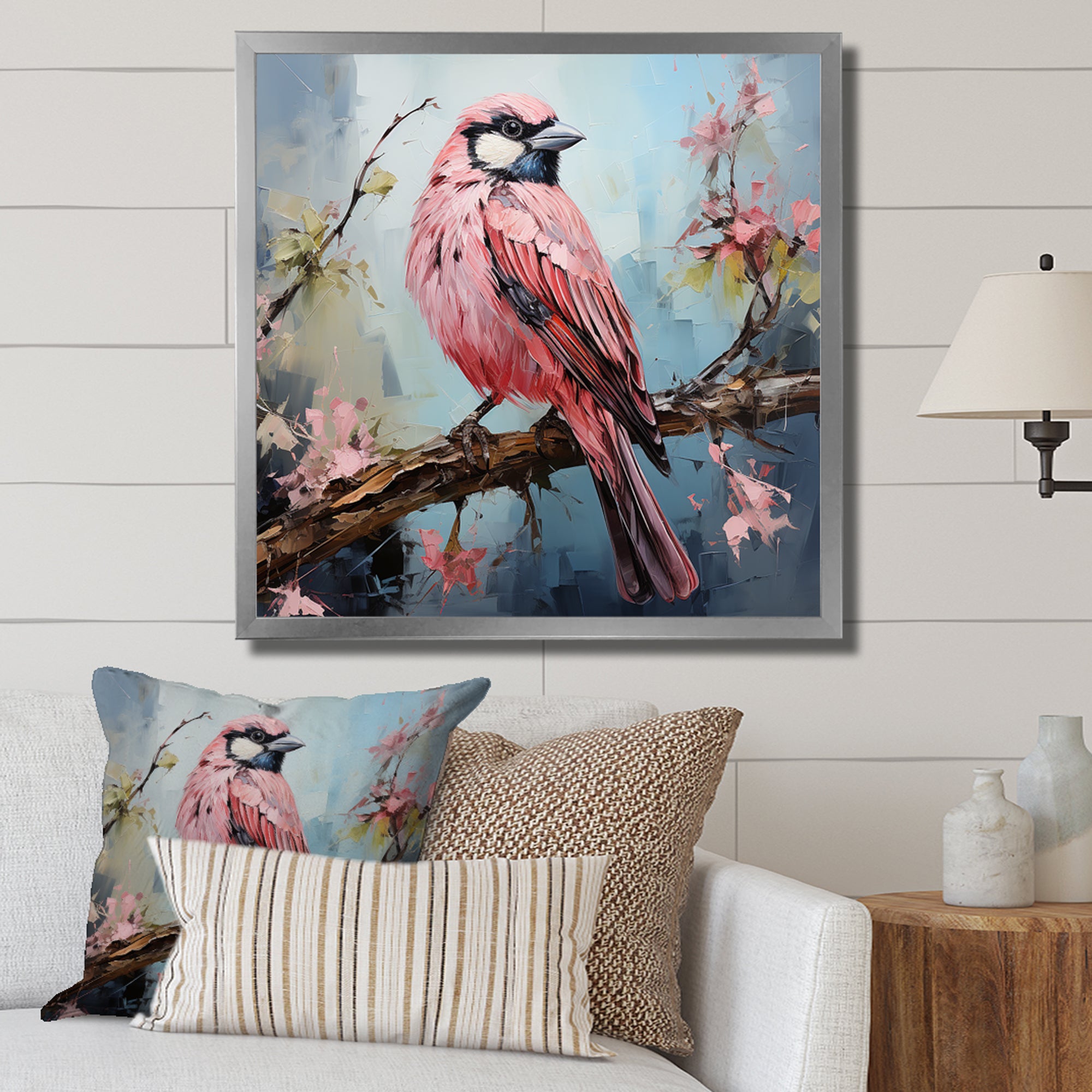 Blue and pink bird floral tree Harmony - Bird Wall Decor