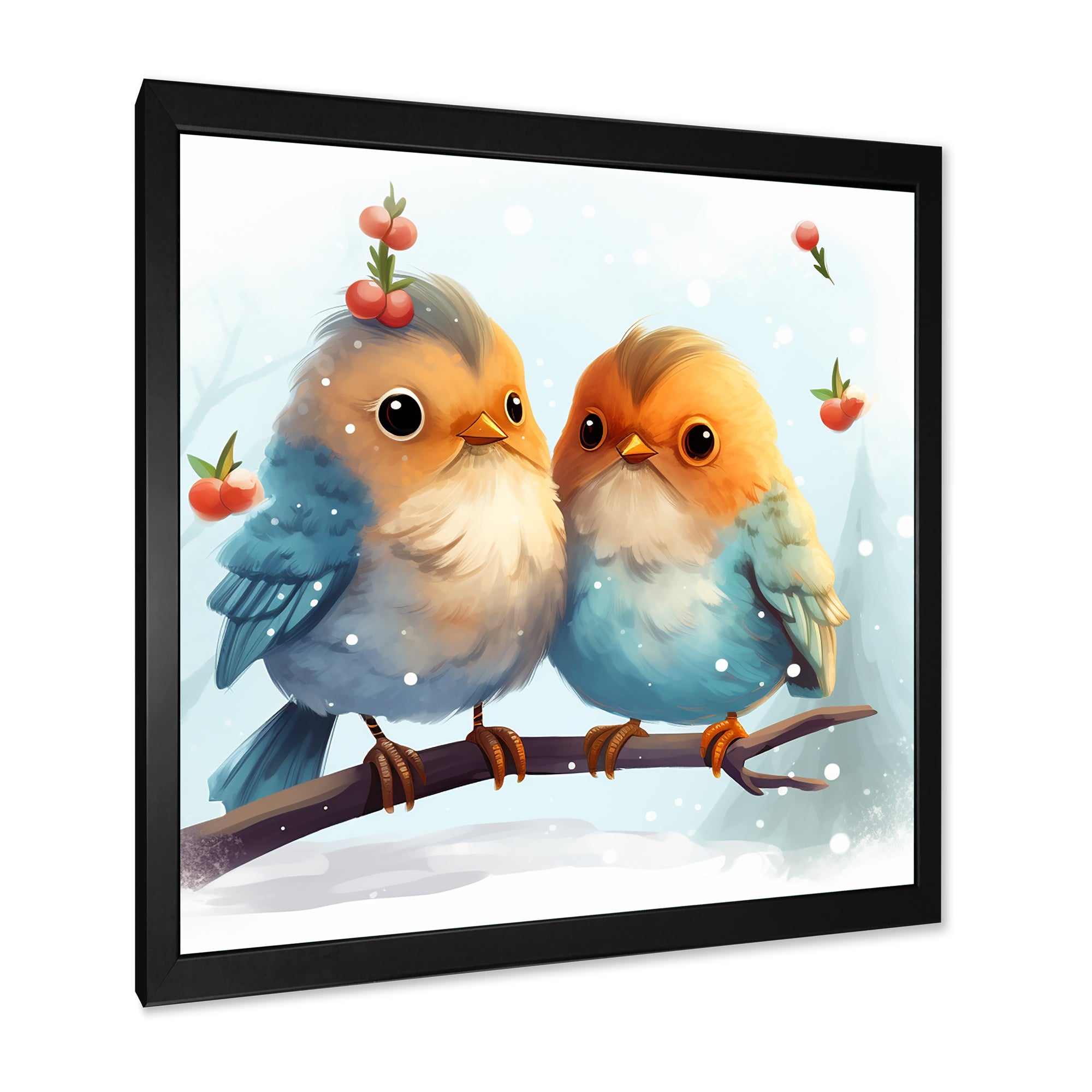 Blue and yellow Bird Buddies Winter Adventure - Bird Canvas Wall Art