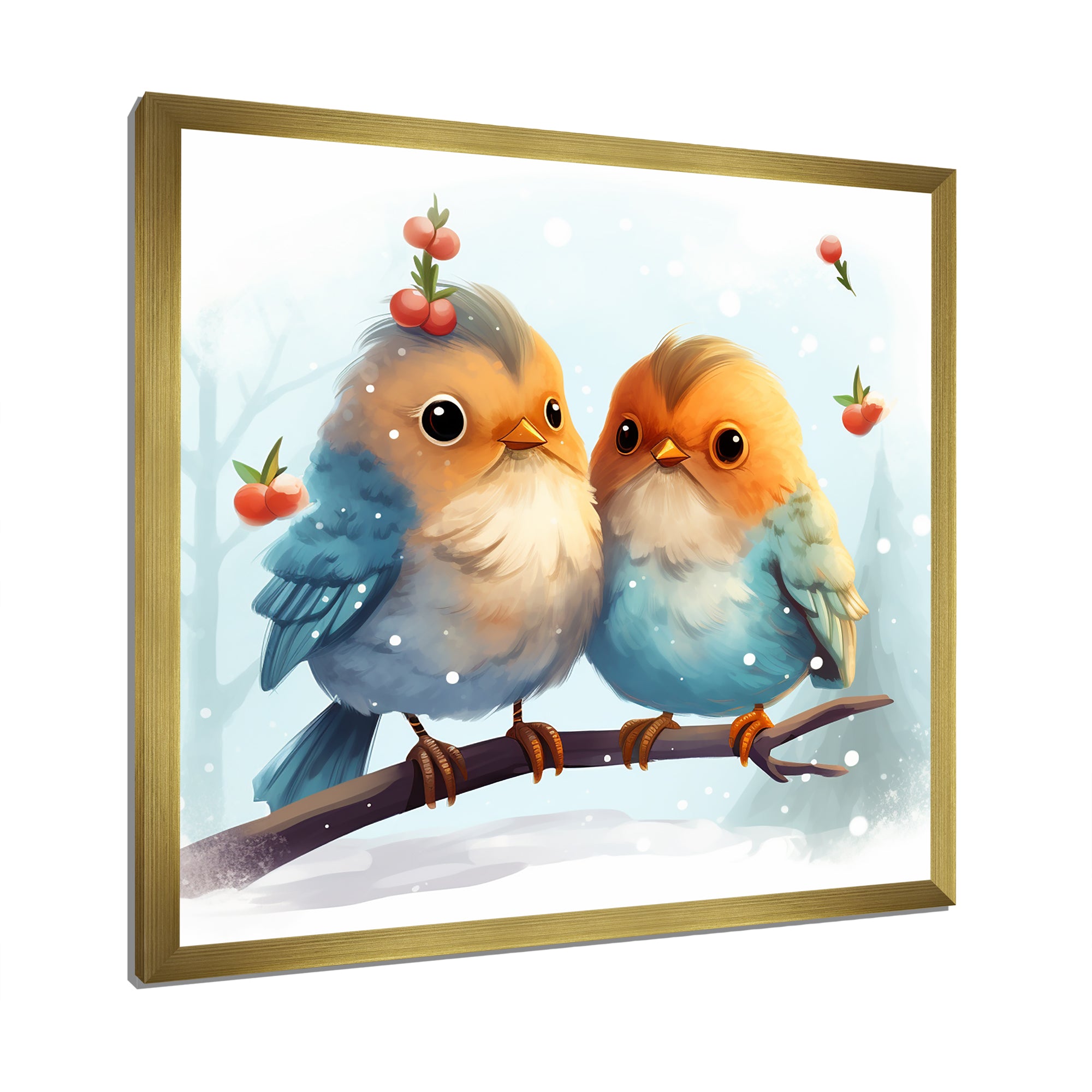 Blue and yellow Bird Buddies Winter Adventure - Bird Canvas Wall Art