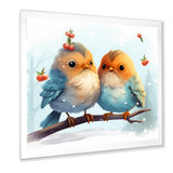Blue and yellow Bird Buddies Winter Adventure - Bird Canvas Wall Art