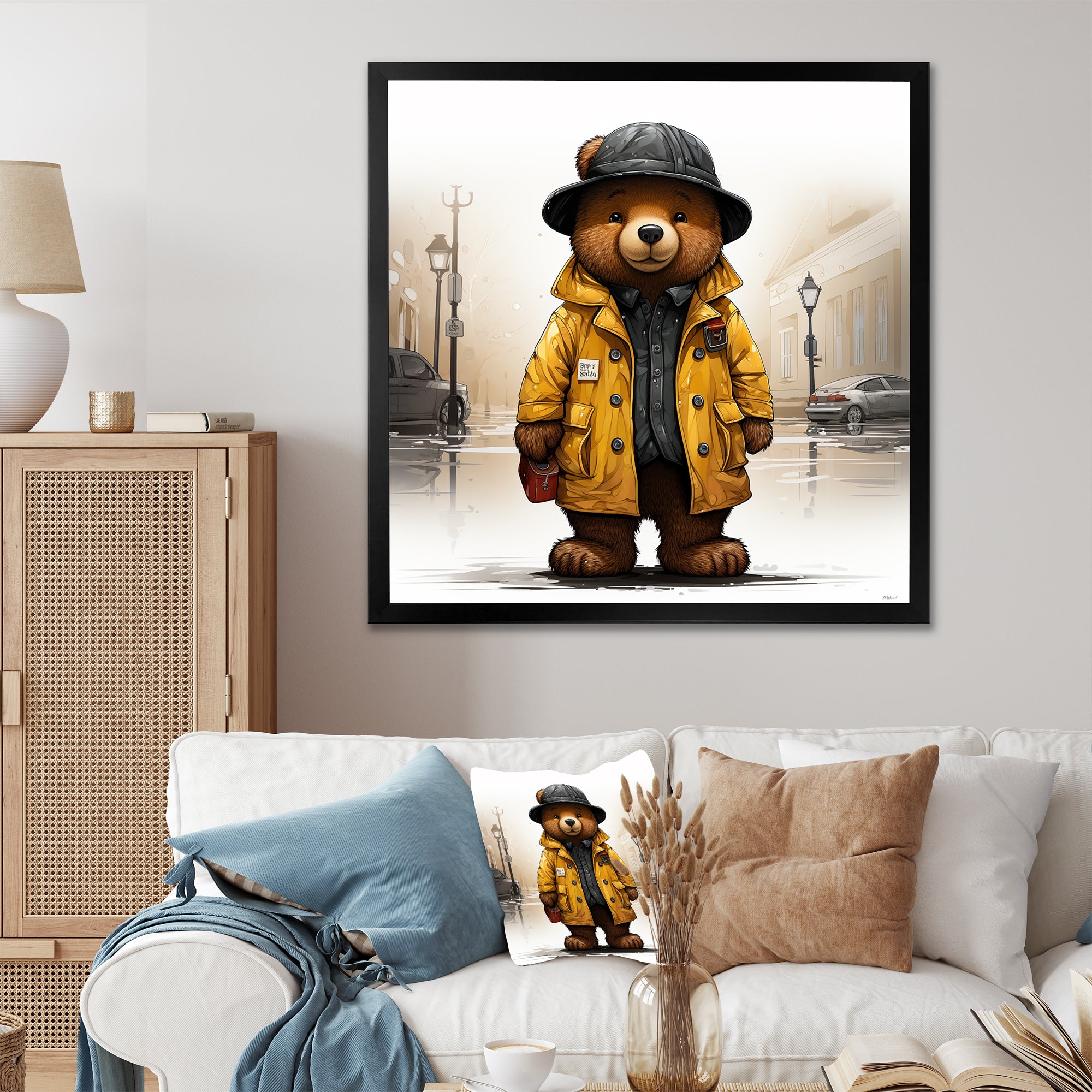 Yellow nursery teddy bear adventures - Nursery Teddy Bear Wall Art Prints