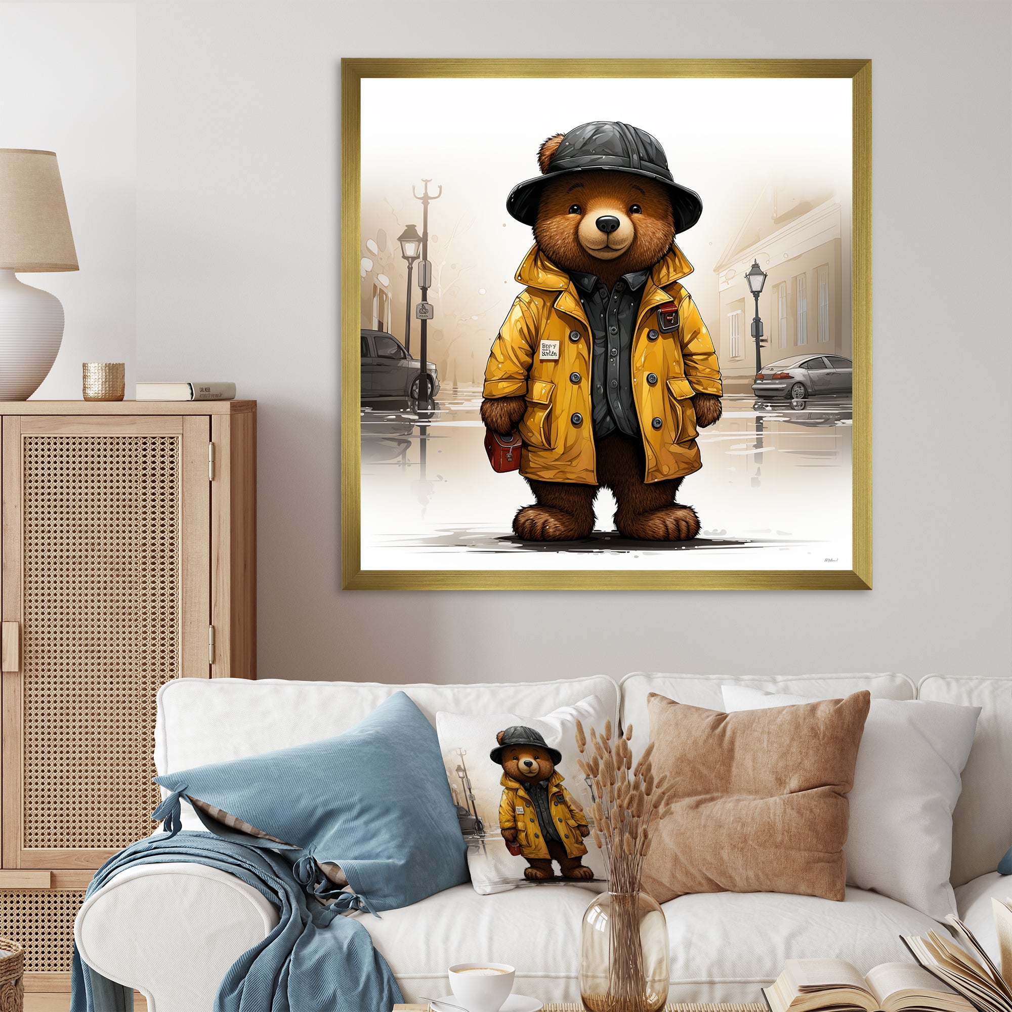 Yellow nursery teddy bear adventures - Nursery Teddy Bear Wall Art Prints