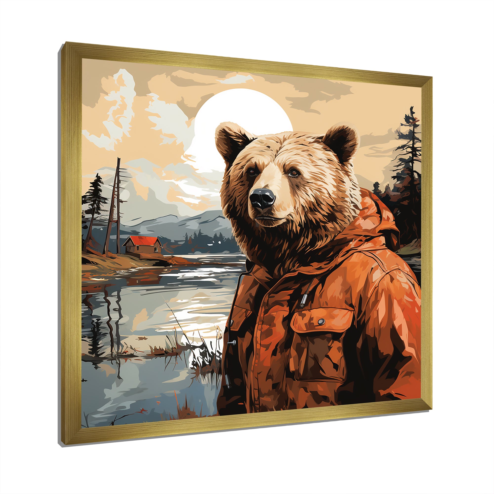 Orange Bear detective countryside - Bear Wall Art Prints