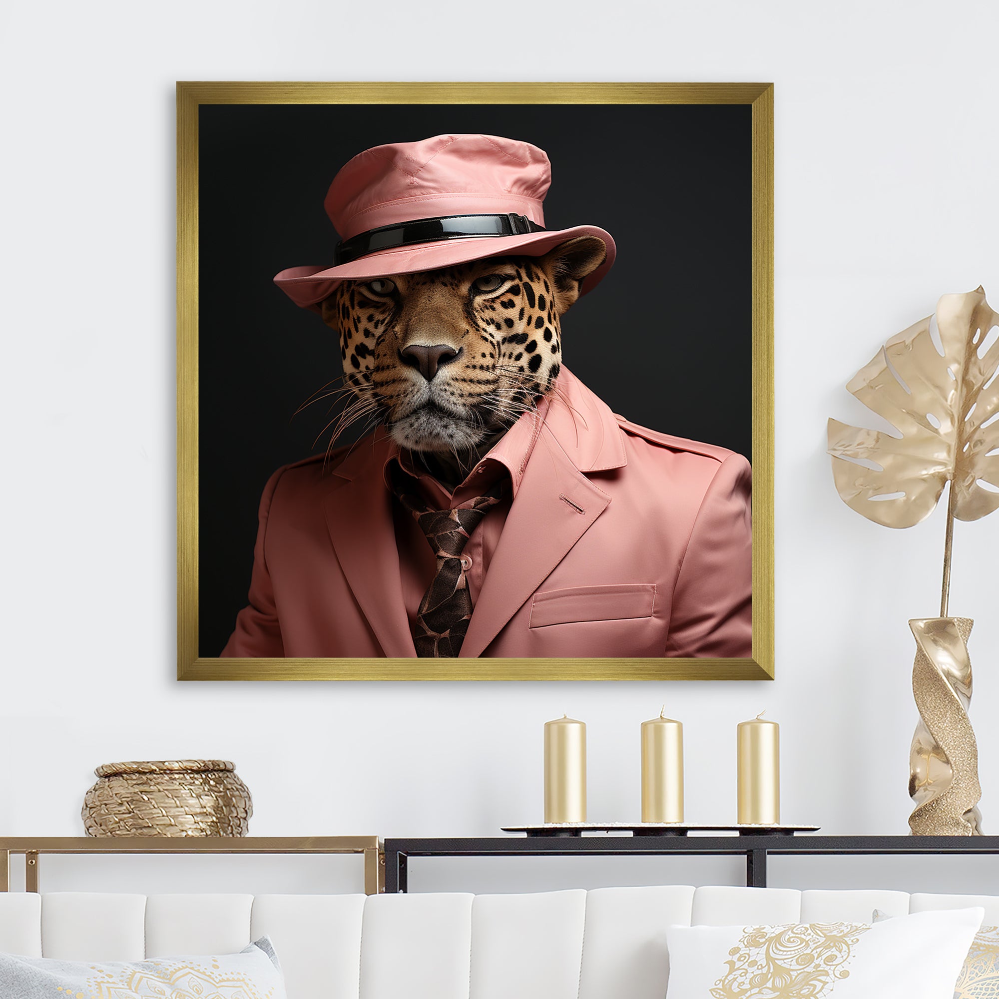 Pink suited up cheetah - Cheetah Fashion Home Decor Art