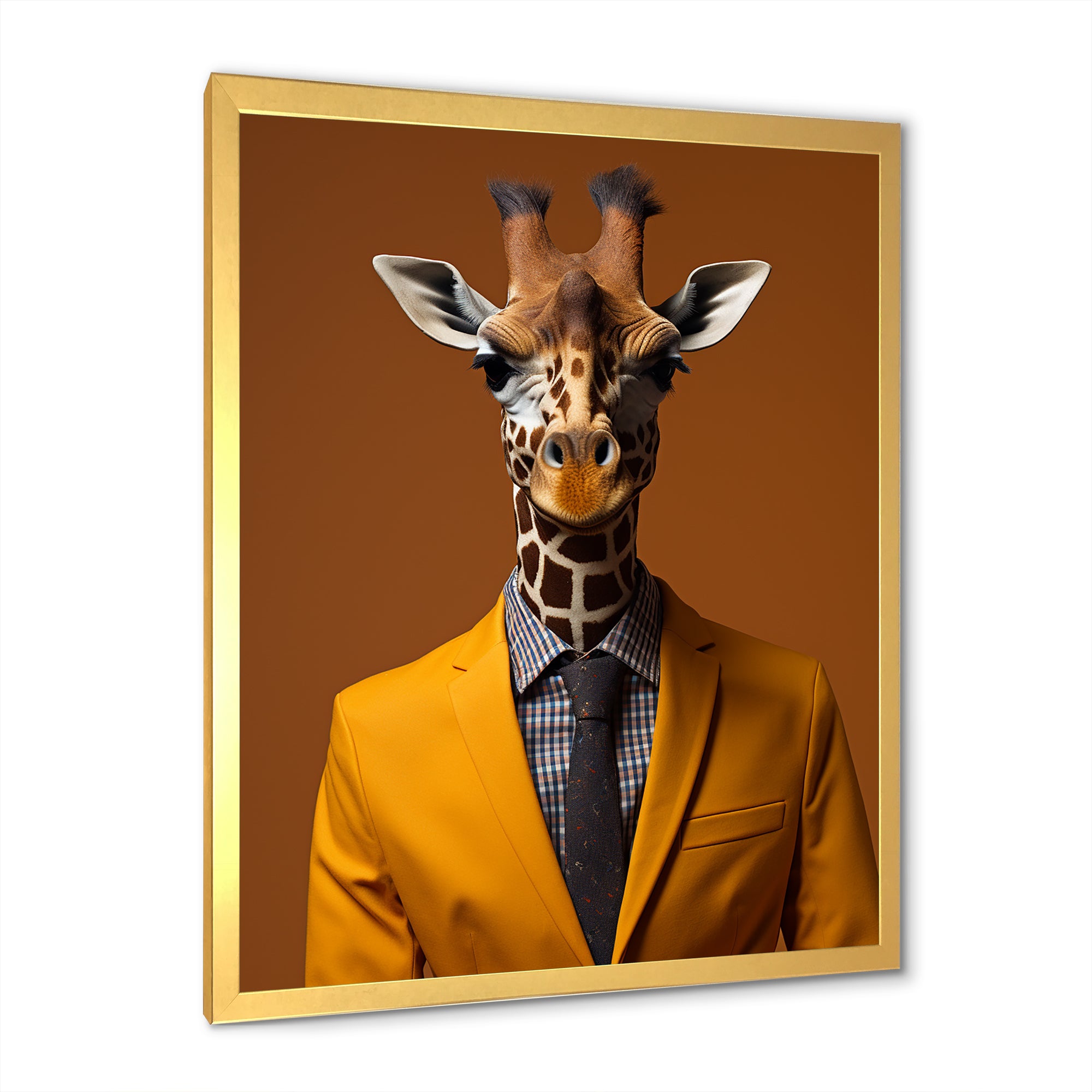 Yellow and brown suited up giraffe - Giraffe Fashion Living Room Wall Art