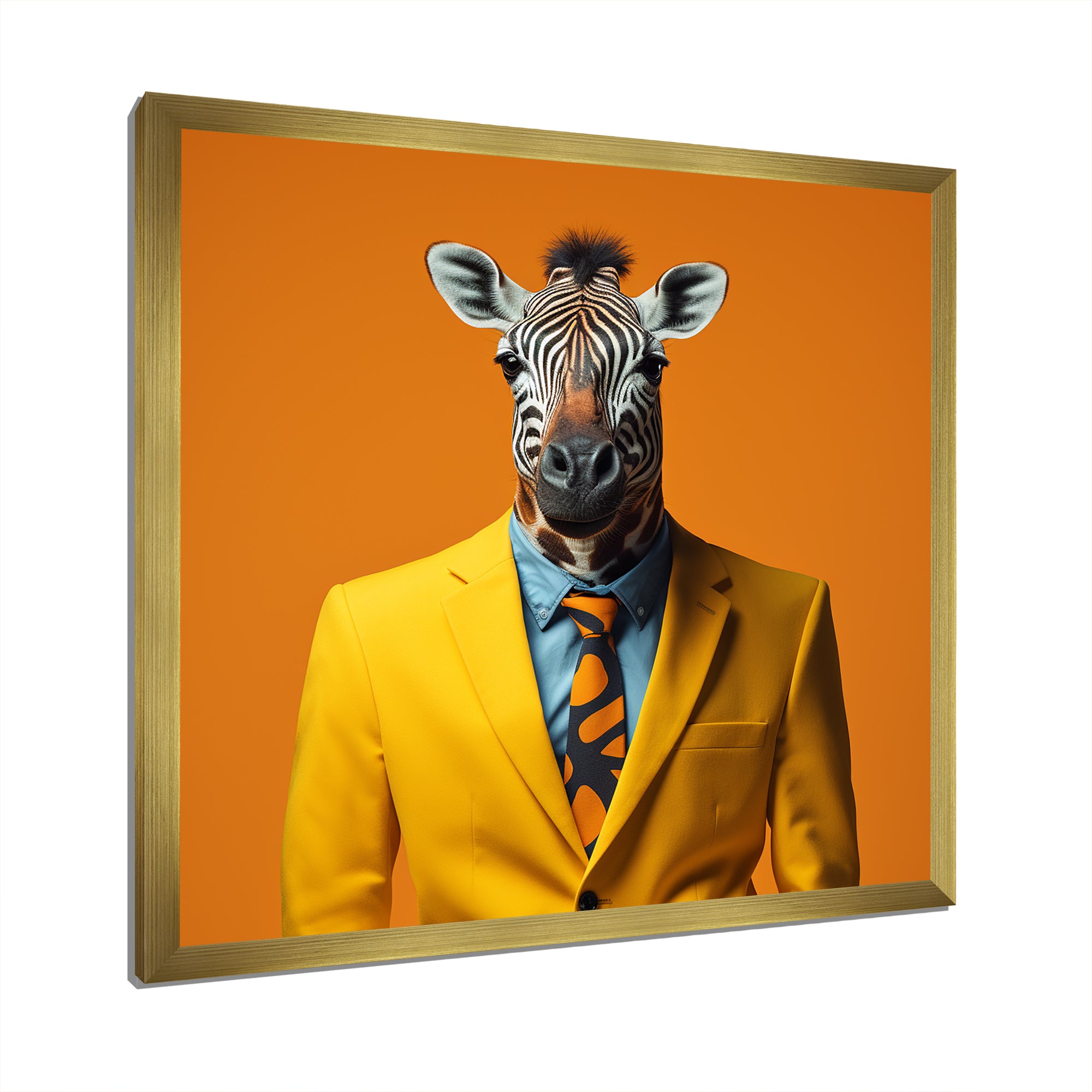 Yellow and orange suited up zebra - Zebra Fashion Bedroom Wall Art