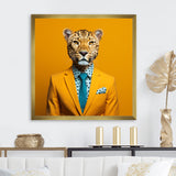 Yellow and blue suited up cheetah - Zebra Fashion Canvas Wall Art
