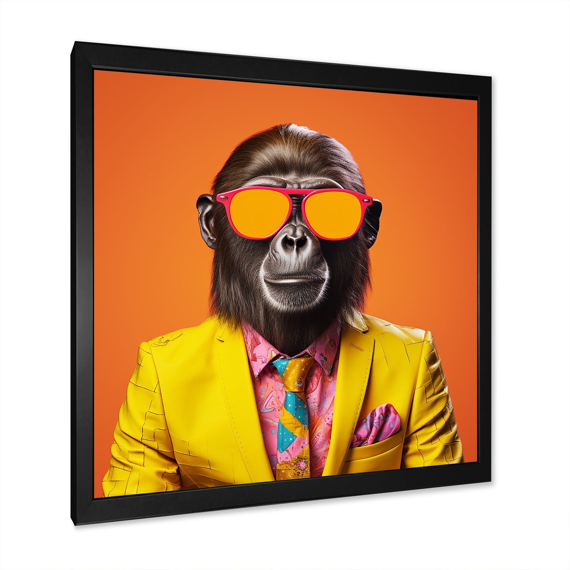 Yellow and orange suited up Monkey - Monkey Fashion Canvas Wall Art