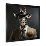 Grey and black suited up fashion giraffe - Giraffe Fashion Wall Art Prints