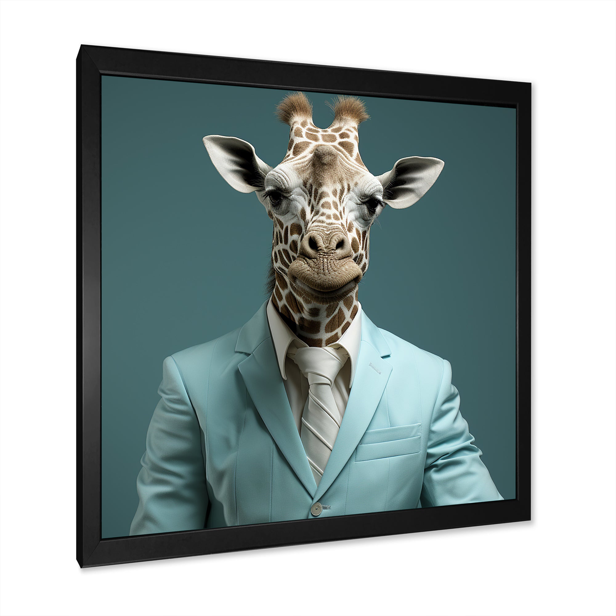 Blue and grey suited up fashion giraffe - Giraffe Fashion Wall Art Prints