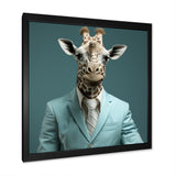 Blue and grey suited up fashion giraffe - Giraffe Fashion Wall Art Prints
