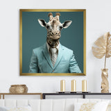 Blue and grey suited up fashion giraffe - Giraffe Fashion Wall Art Prints