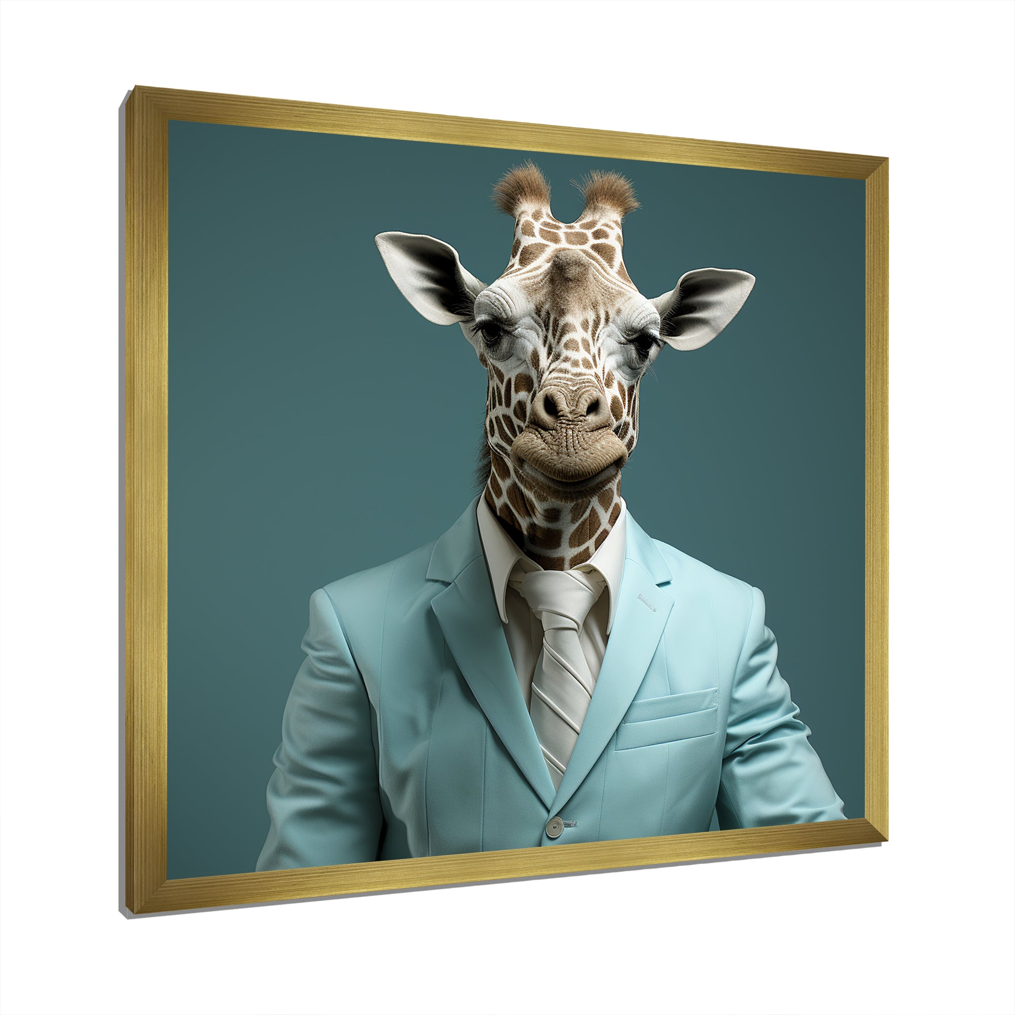 Blue and grey suited up fashion giraffe - Giraffe Fashion Wall Art Prints