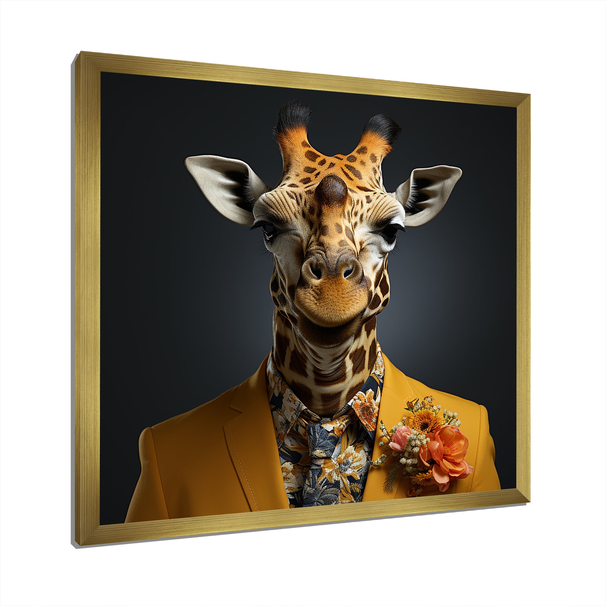 Yellow and black suited up fashion giraffe - Yellow Giraffe Fashion Wall Art