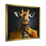 Yellow and black suited up fashion giraffe - Yellow Giraffe Fashion Wall Art