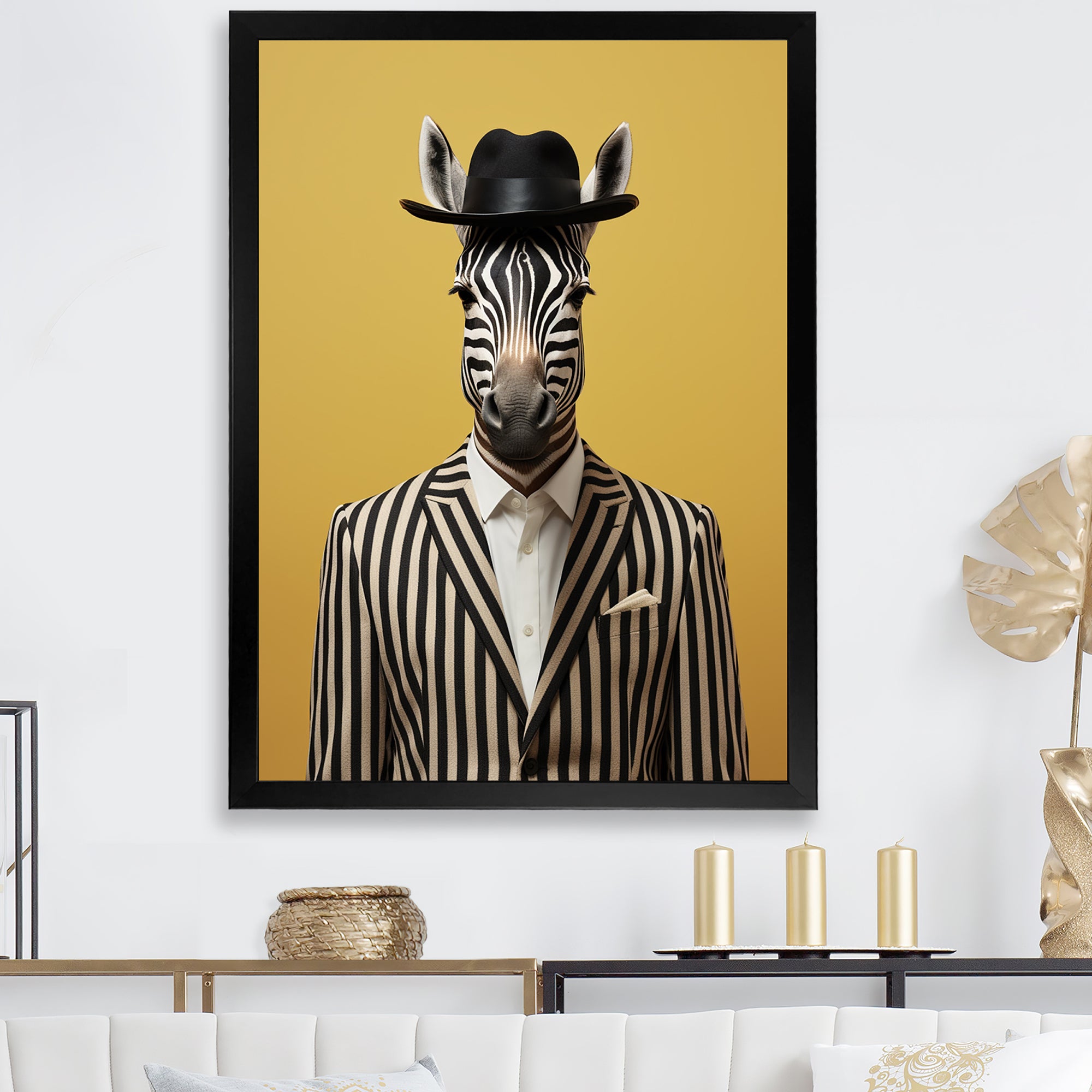 Chic Zebra suit - Yellow Zebra Fashion Wall Art