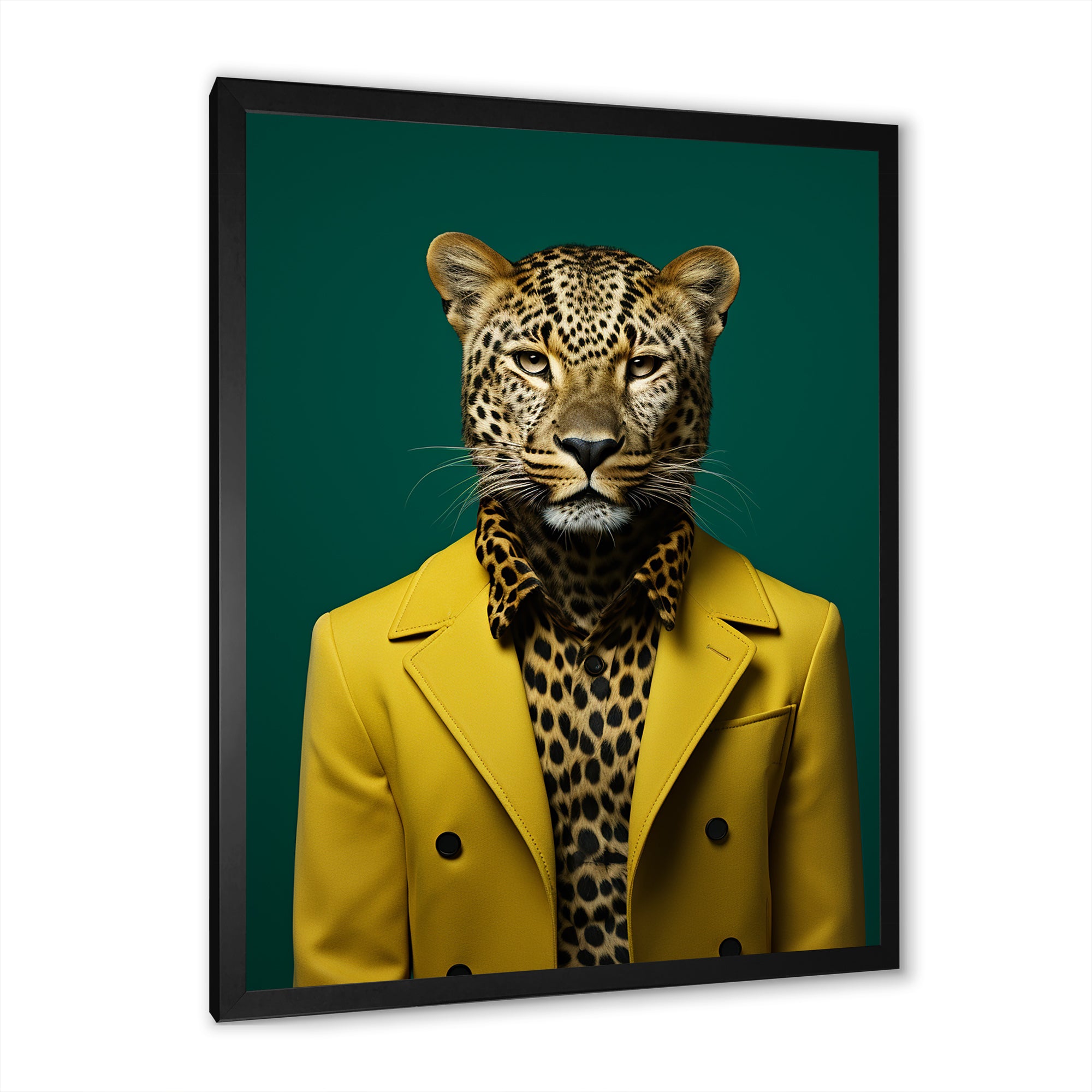 Yellow and green suited up cheetah - Tiger Fashion Large Canvas Wall Art
