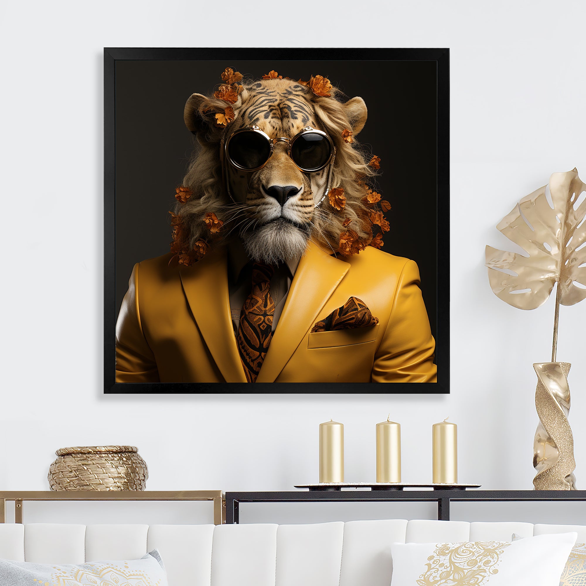 Lion in suit fashion Elegance - Lion Fashion Living Room Wall Art