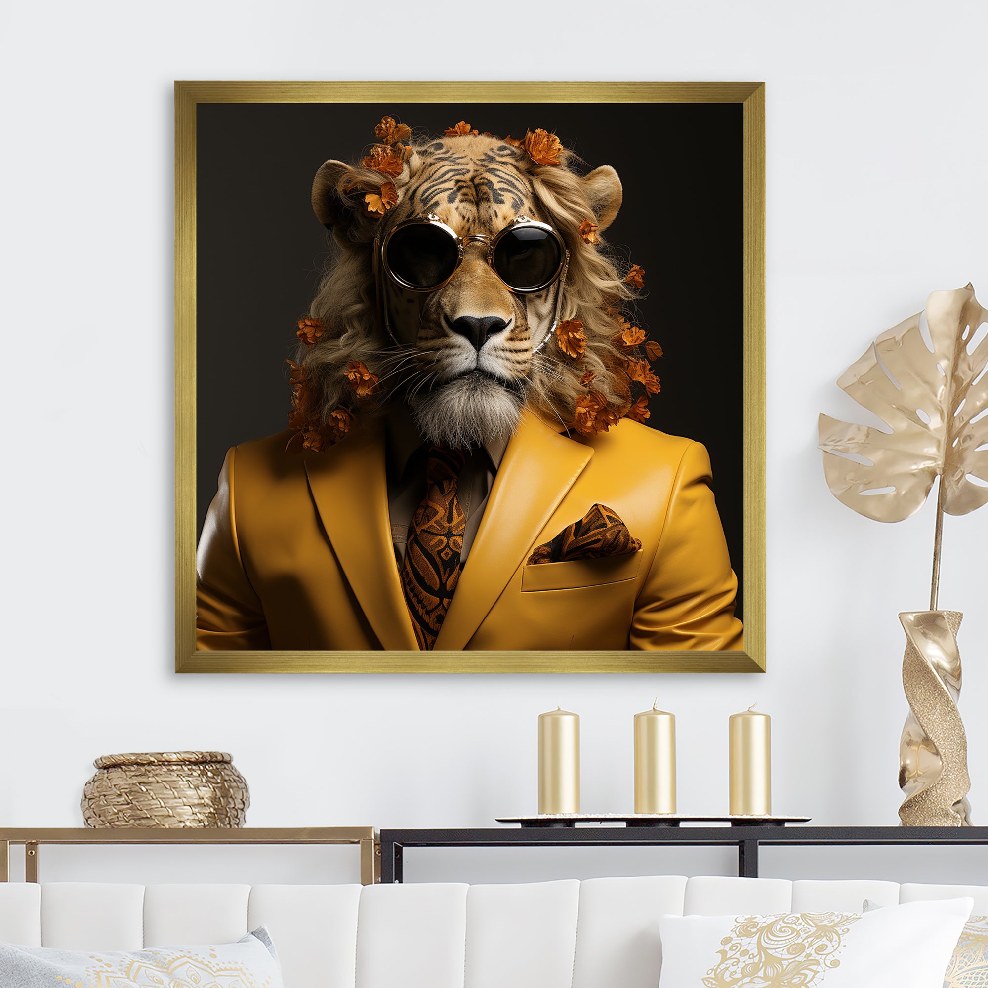 Lion in suit fashion Elegance - Lion Fashion Living Room Wall Art
