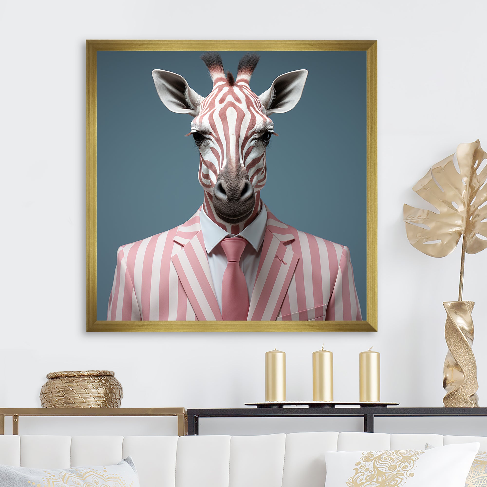 Pink and white Giraffe fashion Elegance - Giraffe Fashion Bedroom Wall Art