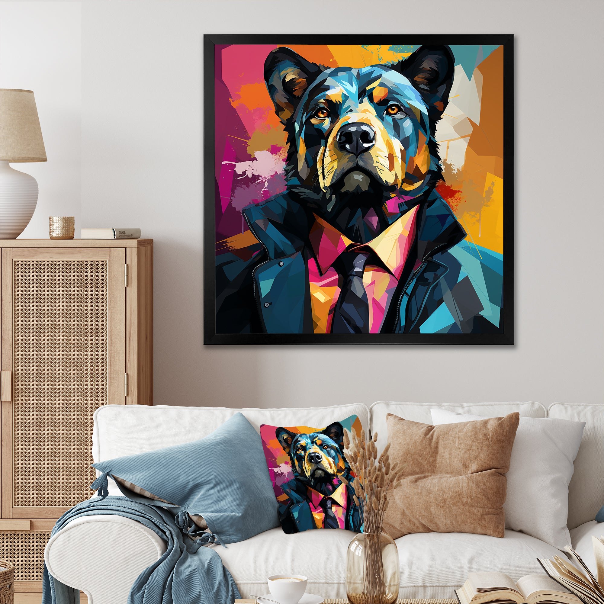 Suit up bear portrait - Bear Canvas Wall Art