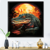 Orange and green Crocodile sunset - Crocodile Framed Canvas Art