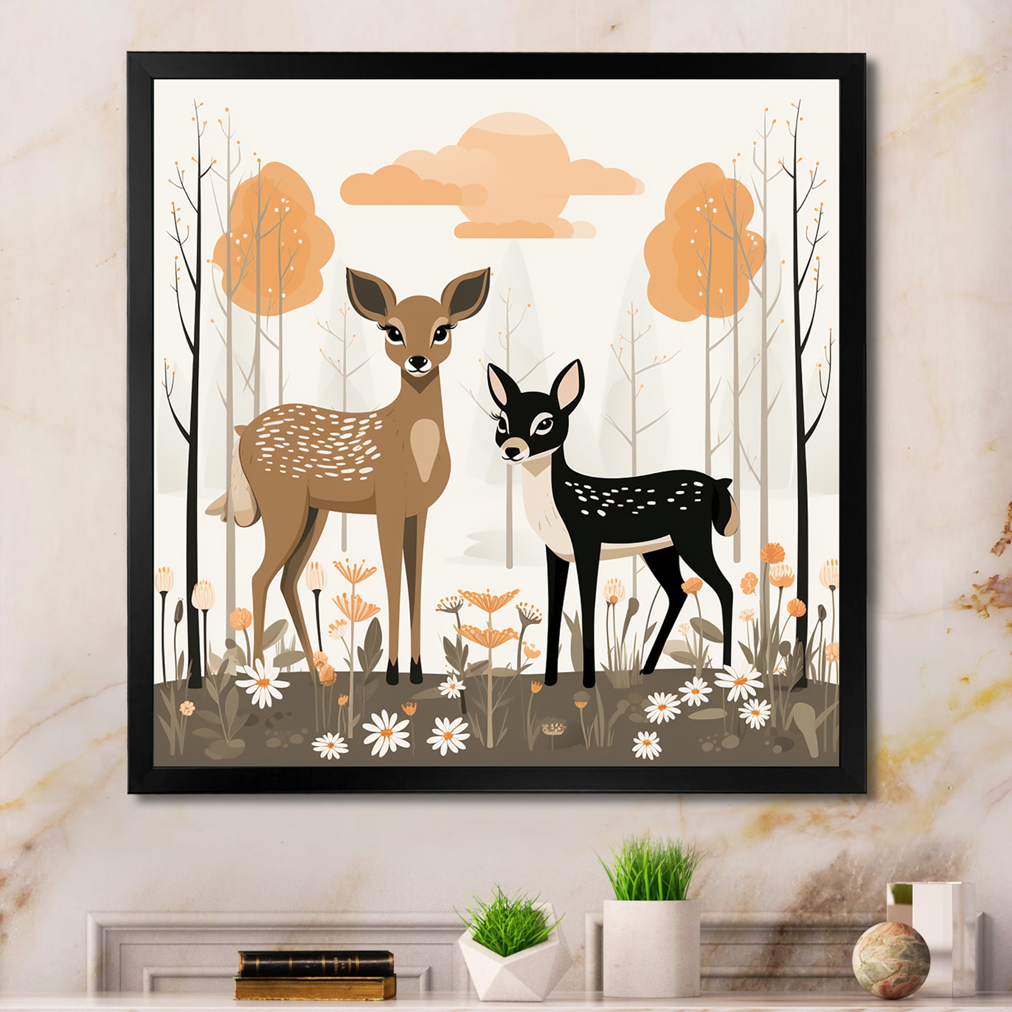 Nursery art deer family in the woods - Deer Home Decor Art