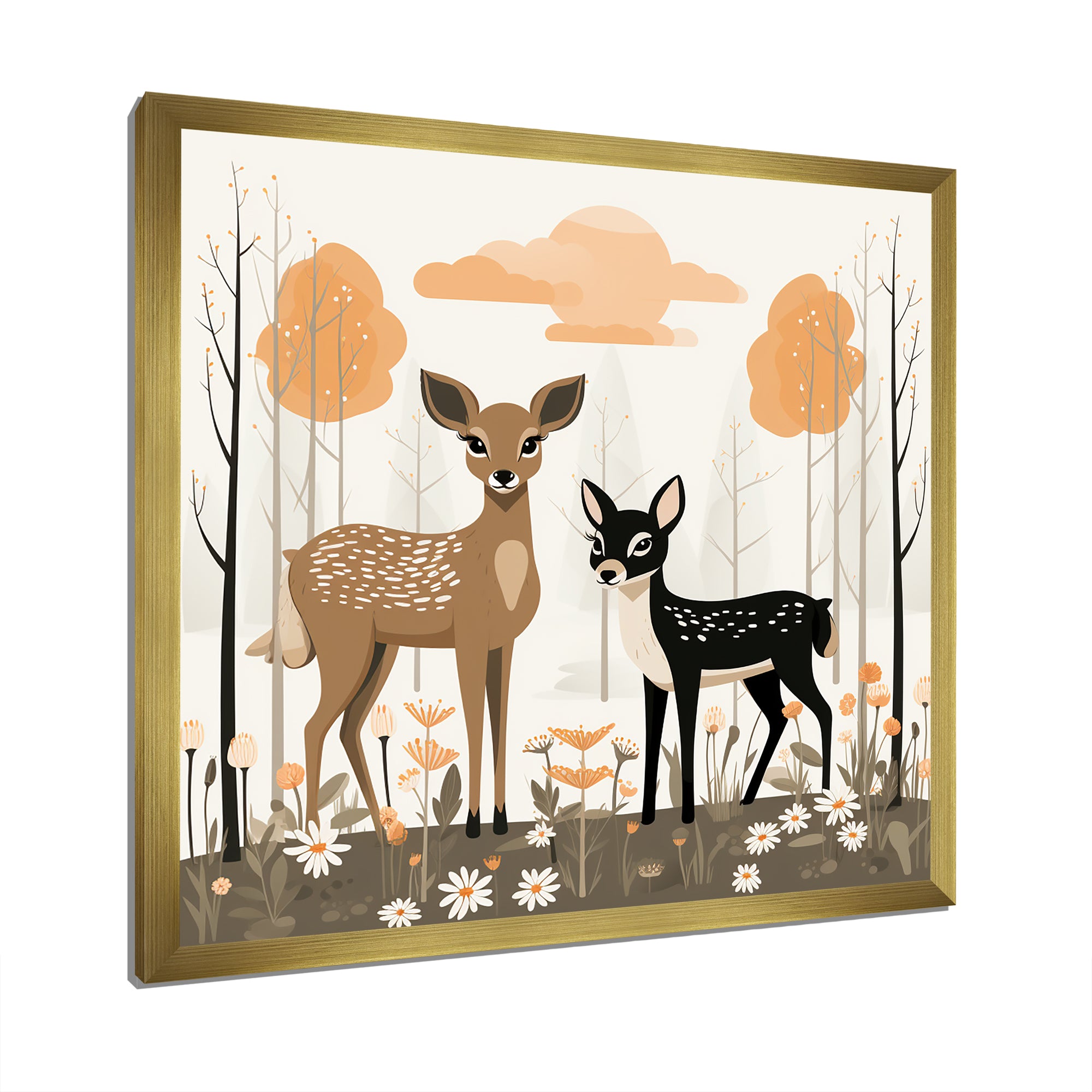 Nursery art deer family in the woods - Deer Home Decor Art