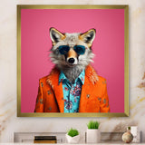Orange and pink suited up fox fashion - Fox Large Canvas Wall Art