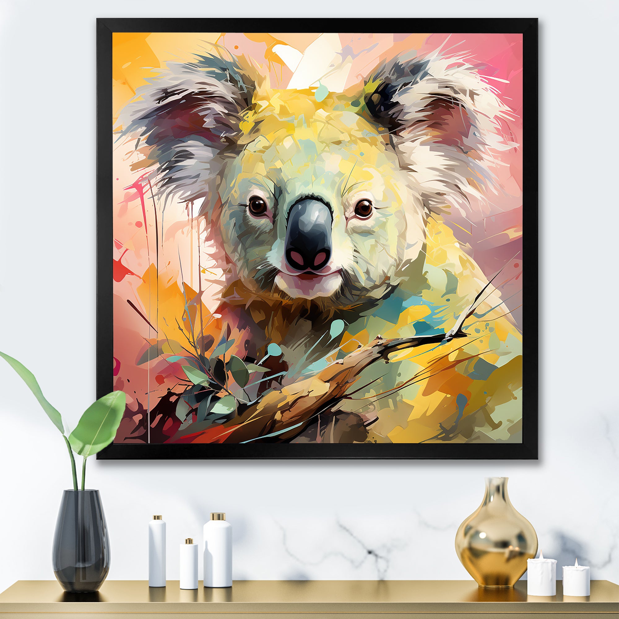 Floral yellow and pink Koala - Koala Canvas Wall Art